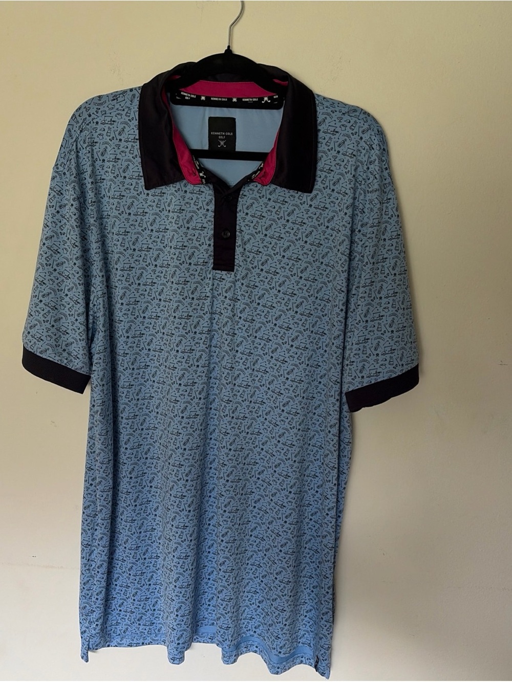 Kenneth Cole Golf Blue Patterned Polo with Navy Trim